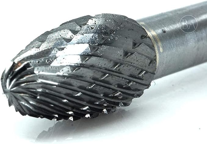 Benchmark Abrasives 6” Oval/Egg Shape Double Cut Tungsten Carbide Die Grinder Bits Metal Deburring Tool Rotary Burr, 1/4 Inch Shaft, Engraving Tool for Woodworking Shaping Carving (SE-3)