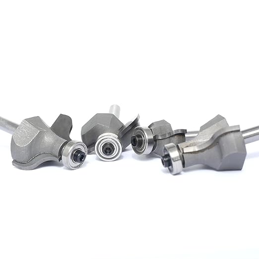 4Pcs Ogee Fillet Router Bit Set,1/4" Shank,Bearing Guided Ogee Mould Bits Radius 4.5mm, 5.7mm,7mm,8.4mm Profile Edge Cutter for Wood Profiling,Routing,Molding