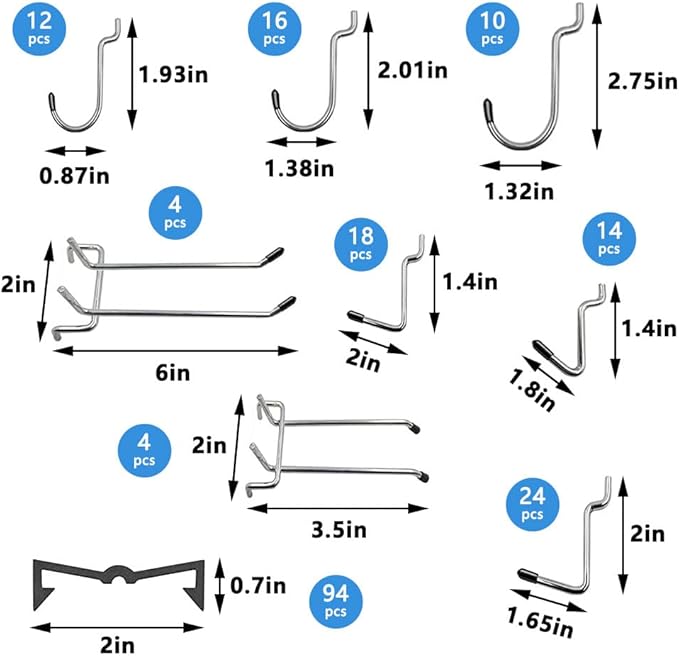 143PCS Pegboard Organizer Kit, Pegboard Hooks Set, 1/8 & 1/4 inch Assortment, Peg Board Bins, Peg Locks