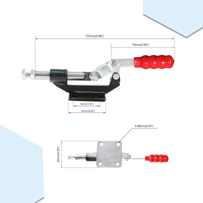 2Set Plunger Stroke Clamp w Flange Base Plate 500lbs Holding Capacity for Suitable for Toolbox, Door, Box, Trunk, Tractor Cover, Smoke Cover, Woodworking Fixture and Quick Release Pull Lock.