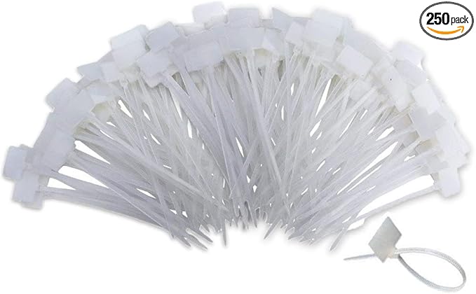 TUZAZO Nylon Marker Cable Zip Ties, 250pcs 6 Inch Self-Locking Cable Labels Tags with Write on Cord Label for Electronics, Network Ethernet Wire Labels