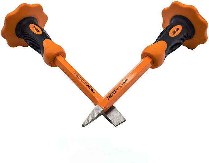 Finder 2 pcs 12-Inch Heavy Duty Chisels Set With Hand Protection, Flat Head and Pointed/Spear Head, Demolishing/Masonry/Carving/Concrete Breaker Chisels set with Bi-Material Hand Guard …
