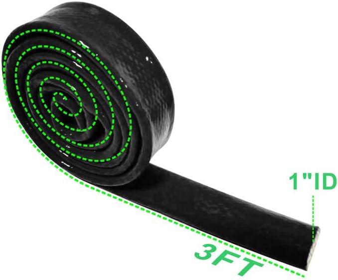 Insulation Heat Shielded Fire Thermo Armor Fire Sleeve Silicone Coated Fiberglass Heat Protection for Automotive Hose Lines & Electrical Wiring-（Black 1" ID x3.3FT）