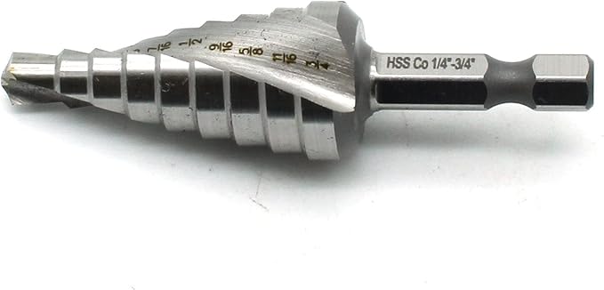 TEMO M35 Cobalt Spiral Flute Type Step Drill, 9 Size 1/4 Inch To 3/4 Inch, 1/4 Inch Hex Shank
