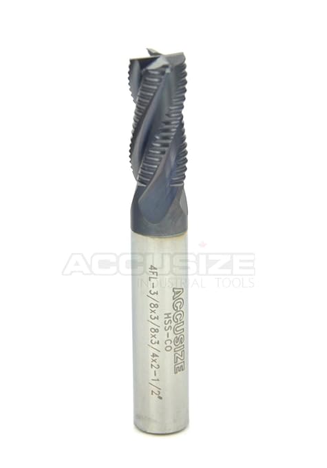 Accusize Industrial Tools 3/8'' Fine Tooth M42 8% Cobalt Tialn Roughing End Mill, 3/8'' Shk Dia, 3/4'' Flute Length, 2-1/2'' Oal, 4 Flute, 1104-0038