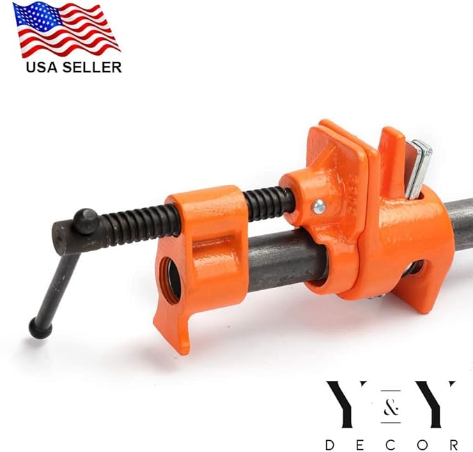 Y&Y Decor 4 Pack 1/2" Pipe Clamps for Wood Gluing, Heavy Duty Cast Iron, Professional Woodworking Tools