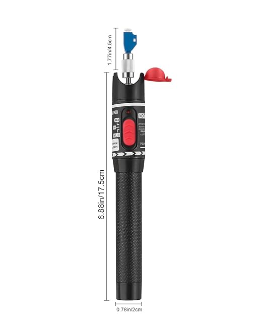 1pc Fiber Optic Visual Fault Locator VFL Fiber Optic Cable Tester with 1pcs Singlemode 9/125um FC Male to LC Female Adapter, Red Switch (Mode Number: VFL-50)