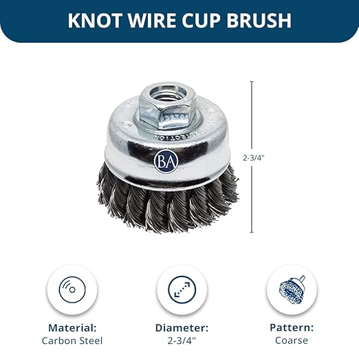 Benchmark Abrasives 2-3/4" Knot Wire Cup Brush for Narrow Holes Derusting Paint Removal Deburring Ferrous Metals Concrete, Wire End Brush for Angle Pneumatic Grinder - Carbon Steel (Pack of 5)