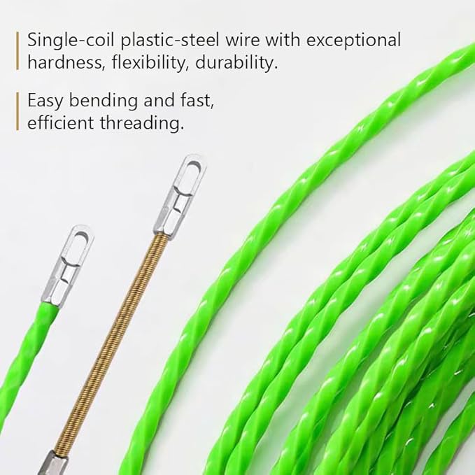 Fish Tape Wire Puller Through Wall Wire Threader Fish plus Fish Cable Fastener with Steel rope 49FT(15M)