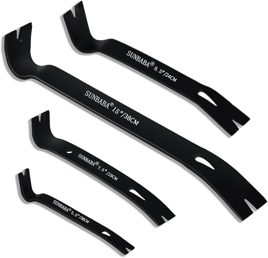 4-Pack Pry Bar Set 5-1/2"/7-1/2"/9-1/2"/15" Mini Nail Puller Crowbar,Utility Heavy Duty Claw Bar,High-Carbon Steel Crow Bar Tool for Woodworking,Prying,Lifting,Pulling