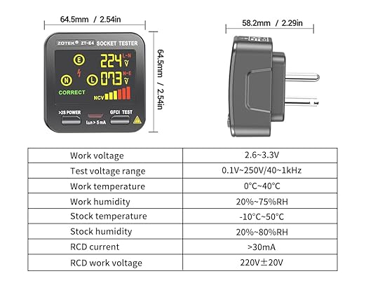 Socket Tester, Plug Tester for Electrical outlets,ZT-E4, Leakage Detector with GFCI Test, Electrical Circuit Tester for Quick and Safe Wiring Diagnosis
