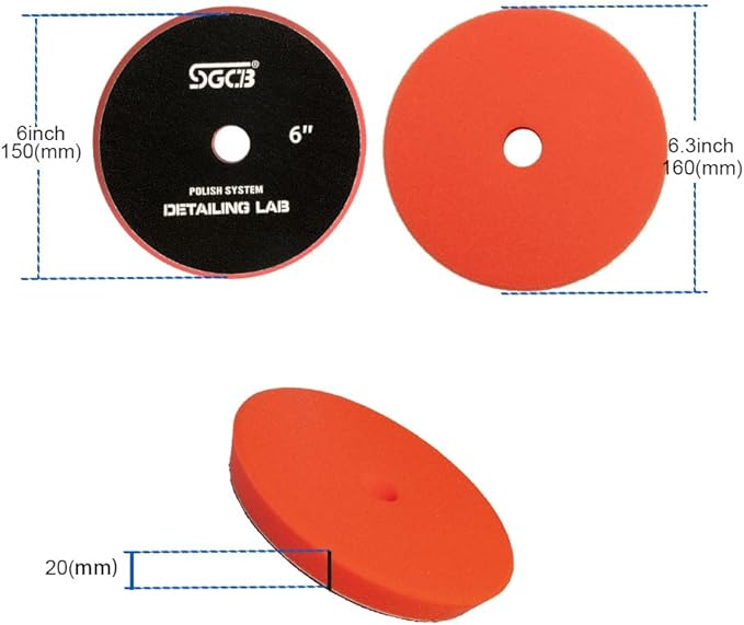 SGCB Pro 6" DA Buffing Polishing Pad Buffer Pads 4Pcs Coarse to Fine for 6 Inch RO DA Rotary Polisher Hook and Loop Buffing Foam Pads Sponge Polish Pad Compounding Polishing Finishing and Waxing
