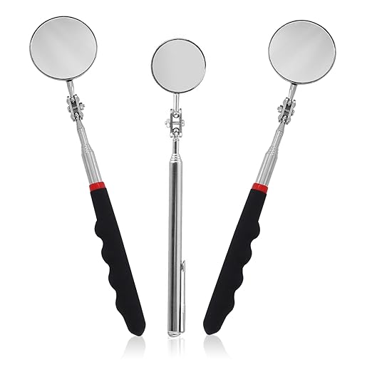 3 PCS Inspection Mirror, Telescopic Mechanic Mirror, Comfortable Grip, 360 Degree Rotation for Technicians Mechanics Contractors to Inspect and Observe (Round)
