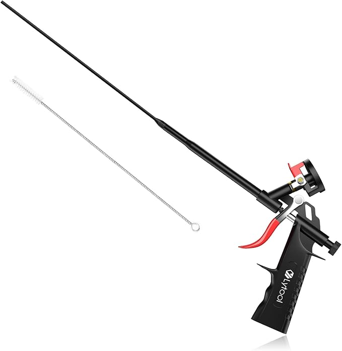Lytool Spray Foam Gun with 12.6” Extension Rod PTFE Non Stick Barrel Copper Nozzle Adjustable Flow Caulking Gun with Cleaning Brush for Insulation Sealing Compatible with PU Foam Cans Easy to Clean