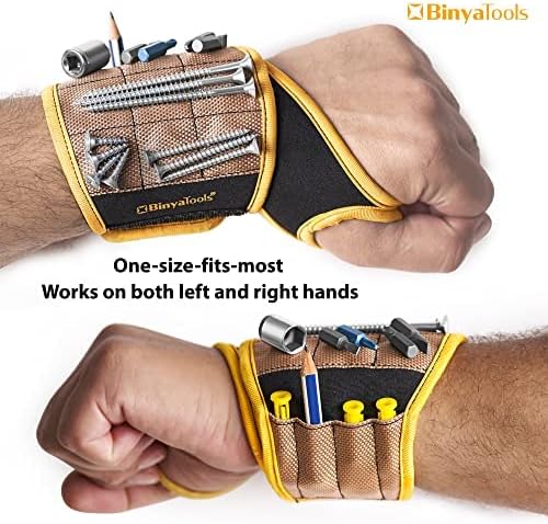 BINYATOOLS Magnetic Wristband -Coyote Brown- With Super Strong Magnets Holds Screws, Nails, Drill Bit Unique Wrist Support Design Cool Handy Gadget Gifts for Fathers, Boyfriends, Handyman, Electrician