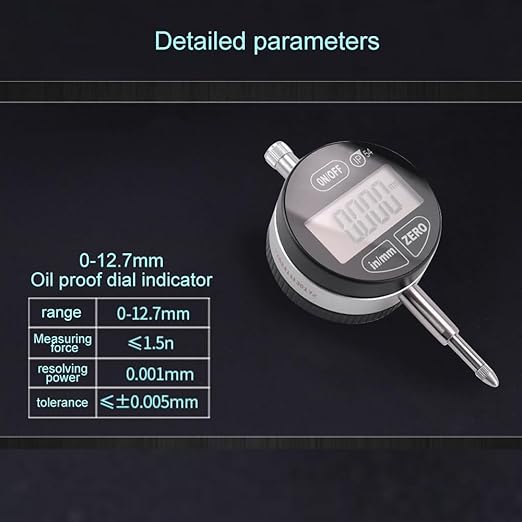 Digital Dial Indicator Digimatic Indicator 0.001mm/0.00005inch 0-12.7mm Test Range, IP54 Waterproof and Dust Proof