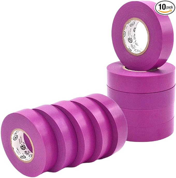 WOD ETC766 Professional Grade General Purpose Purple Electrical Tape UL/CSA Listed core. Vinyl Rubber Adhesive Electrical Tape: 3/4inch X 66ft. - Use at No More Than 600V & 176F (Pack of 10)