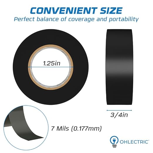 OHLECTRIC Professional Grade Vinyl Electrical Tape (20 Pack) Black - 7 Mil Thick Flame-Retardant, Heat & Weather Resistant 3/4 Inch x 60 Feet | Ideal for Contractors & Electricians