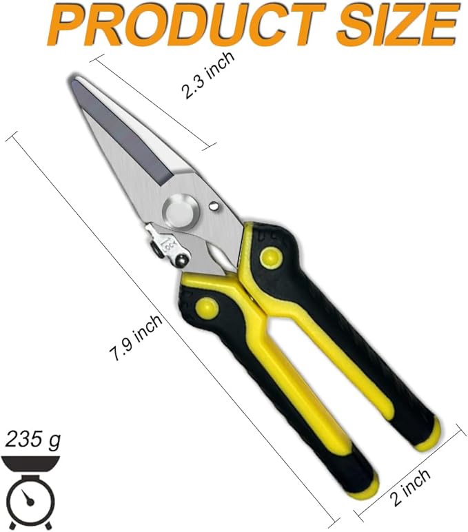8 Inch Heavy Duty Scissors, Multifunction Shears for Cutting Cable Wires, Cardboard (8-Inch Straight Snips)