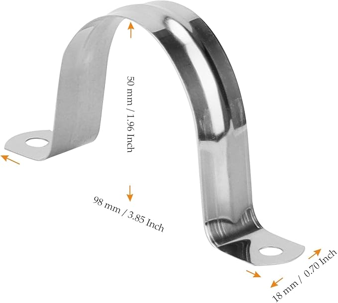 100 PCS 2 Inch U Pipe Strap, M50 Stainless Steel Bracket Clamp for PVC Pipe, 50mm
