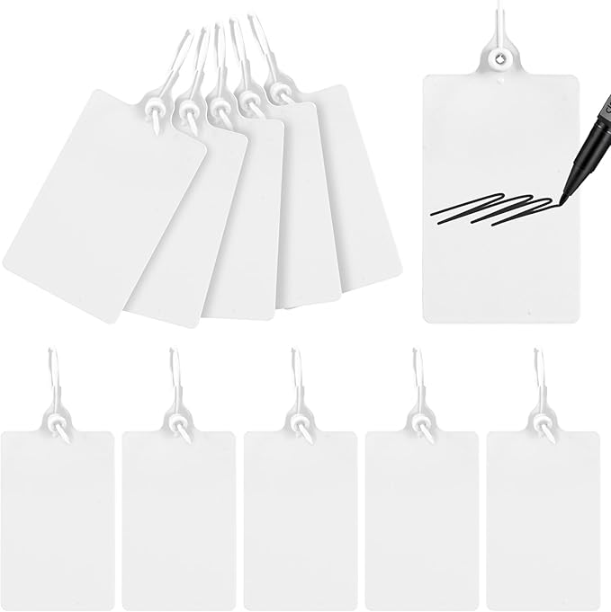 100 Plastic Tags Water Proof Tags for Labeling Shipping Tags Security Tamper Seals Hanging Tags Writable Marker Ties Storage Tag with One Marker Pen (White)