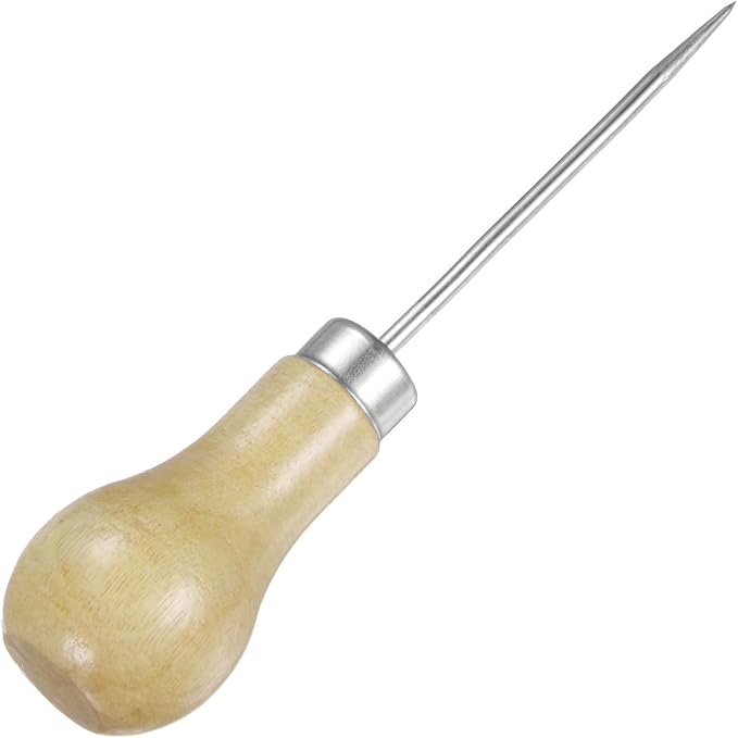 HARFINGTON Handwork Sewing Awl Single Gourd Awl Leather Punch Hole Tool with Wooden Handle Scratch for Broken Wire Make Mark Drilling Stitching Repair and DIY Handmade, Log Color
