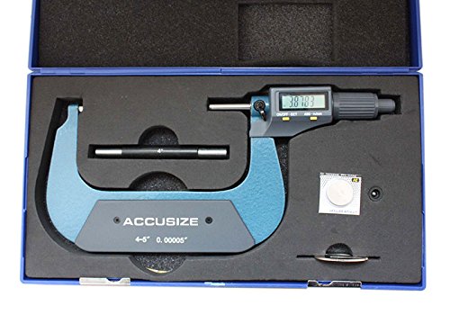 Accusize Industrial Tools 4-5''/100-125 mm by 0.00005''/0.001 mm 2 Keys Electronic Digital Outside Micrometer, Metric/Imperial, Md71-0005