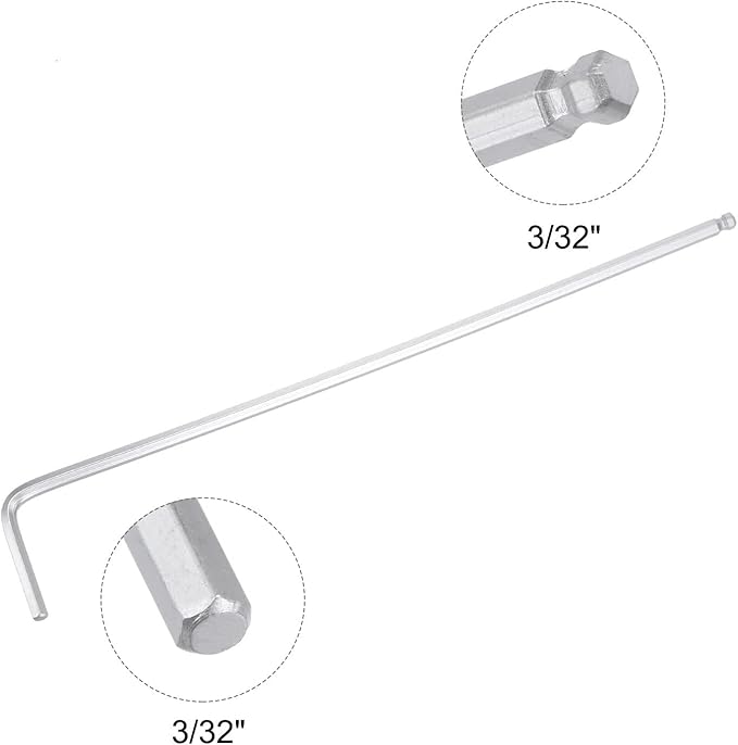 TOP-VIGOR 2Pcs 3/32" Ball End Hex Key Wrench, L Shaped Long Arm Allen Wrench for Household DIY, Professional Machine Repairing, CR-V