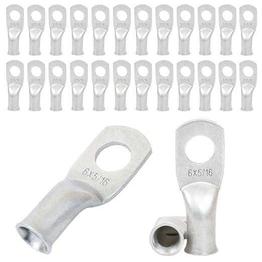 6 AWG 5/16" Heavy Duty Battery Ring Terminals (25 pcs.), 6 Gauge Tinned Copper Ring Terminal Connectors