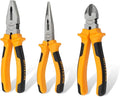 HOTECHE 3 Piece Plier Set - Professional Grade Carbon Steel Pliers for Electricians & Mechanics (6" Diagonal Cutter, 7" Combination, 6" Long Nose) with PVC Grips - Heavy Duty Rust-Resistant