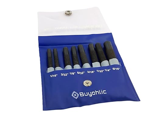 Buyohlic Drive Pin Punch Set with Knurled Grip and Protective Vinyl Case (Short Pin Punch)