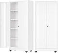 Pataku 73" Metal Storage Cabinet with Wheels, Garage Storage Cabinet with 4 Adjustable Shelves & Lockable Doors for Garage Home Office, Heavy Duty Tool Cabinets（White）