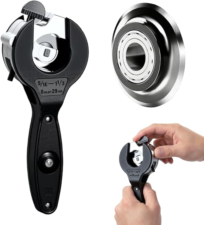 Ratcheting Tubing Cutter, Adjustable Ratchet Type Pipe Cutter 1/4" To 7/8", Ratcheting Pipe Cutter for Copper Aluminum Iron Stainless Steel Conduit Plumbing, PVC, Soft Metals (5/16" to 1-1/8")