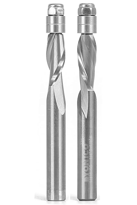 YONICO Solid Carbide Flush Trim Router Bit Spiral 2 Bit 1/4-Inch X 5/8-Inch Set 1/4-Inch Shank 14222q