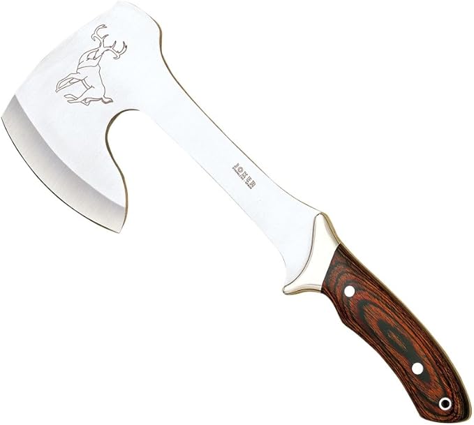 Joker Hunting Axe Cazador HR00, Stamina Wood Handle, Stainless Steel Ferrule, Blade of 8.27 inches, with Brown Leather Sheath, Tool for Fishing, Hunting, Camping and Hiking