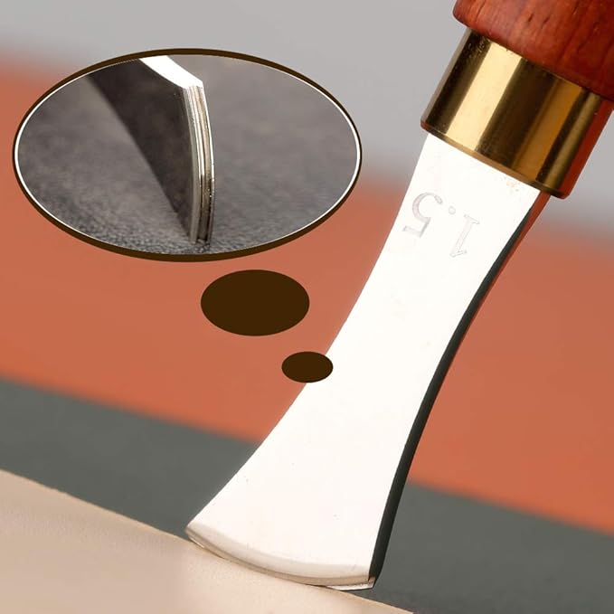 UOOU Leather Edge Creaser,1.5mm Professional Leather Tool,Edge Creaser Stainless Steel Red Wood Handle Tool for Beginners DIY Leather Craft