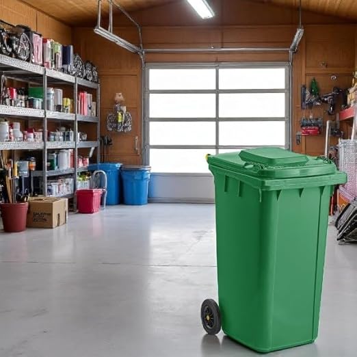 PRO&Family Wheeled Outdoor Trash Can Garbage Can Garage Trash Can for Restaurants/Hospitals/Offices/Back of House/Warehouses/Home (Green, 50 Gallon)