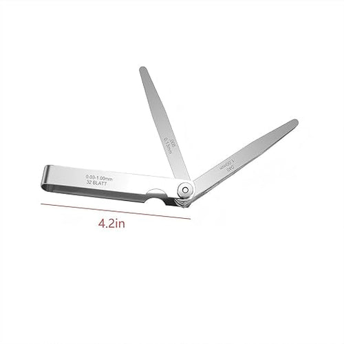 32 Blades Stainless Steel Feeler Gauges Set - Metric & Imperial Measuring Tools for Spark Plug and Valve Gap Adjustment, 0.03-1mm / 0.001-0.040 Inch