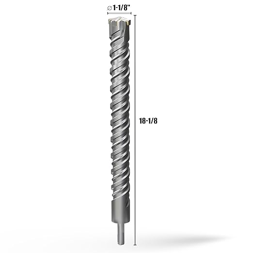CSOOM SDS Plus Rotary Hammer Drill Bit 1-1/8"x18.11", Professional Concrete Drill Bit for Concrete, Brick, Stone and Cement Walls