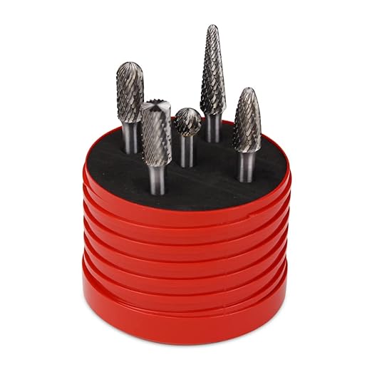 BHA Tungsten Carbide Burr Die Grinder Rotary Tool Bit Set for Metal Contouring and Deburring, Double Cut with 1/4” Shank - 5 Pieces