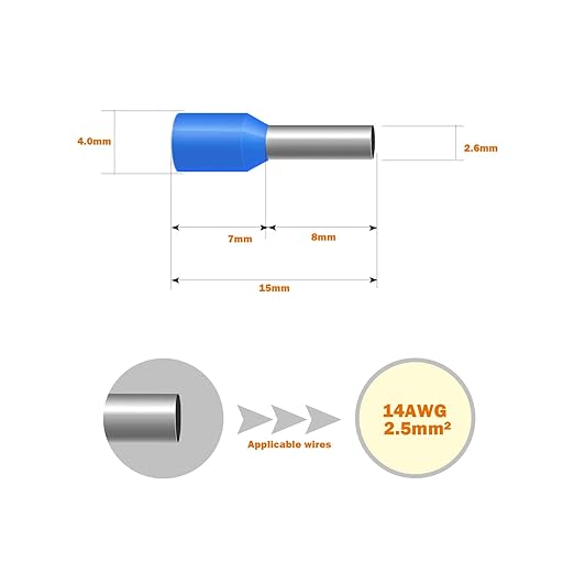Fidioto Blue 1000pcs AWG14 Wire Ferrules Terminals Kit, AWG14 Terminal Connector Wire Insulated Cord Pin Ends Terminals for Electric, Industrial, Chemical Industry, Power Control System, etc.