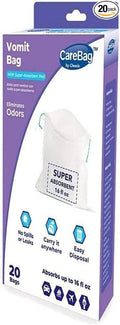 The Original Carebag Emesis Bag with Super Absorbent Pouch- Absorbs 16 oz, No More Leaks and Splashes- Single Use- Reduces Odors- Easy Disposal, 20 Vomit Bags