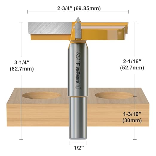 FivePears Forstner Drill Bit 1/2 inch Shank, 2-3/4 inch Cutting Diameter, Carbide Tipped Wood Hole Saw Auger Opener, Hole Opener Hinge Hole Cutter for Woodworking, Plastic, Plywood Products