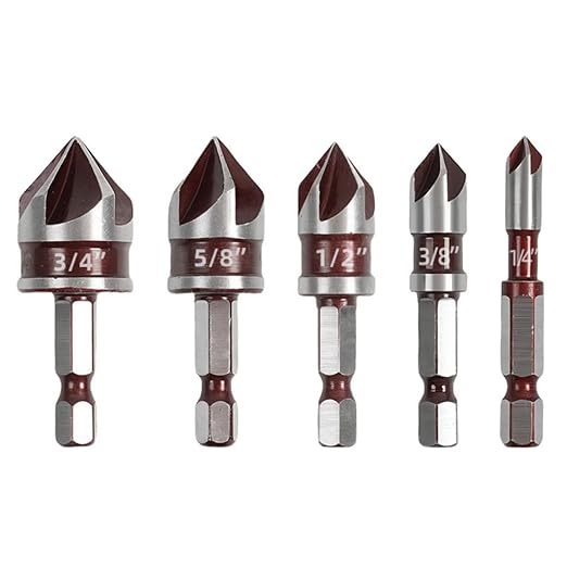 5PCS Countersink Drill Bit Set, 82 Degree HSS Counter Sink Drill Bit for Wood, Metal, Plastic, 1/4"-3/4" with 1/4" Hex Shank Countersink Bit Set