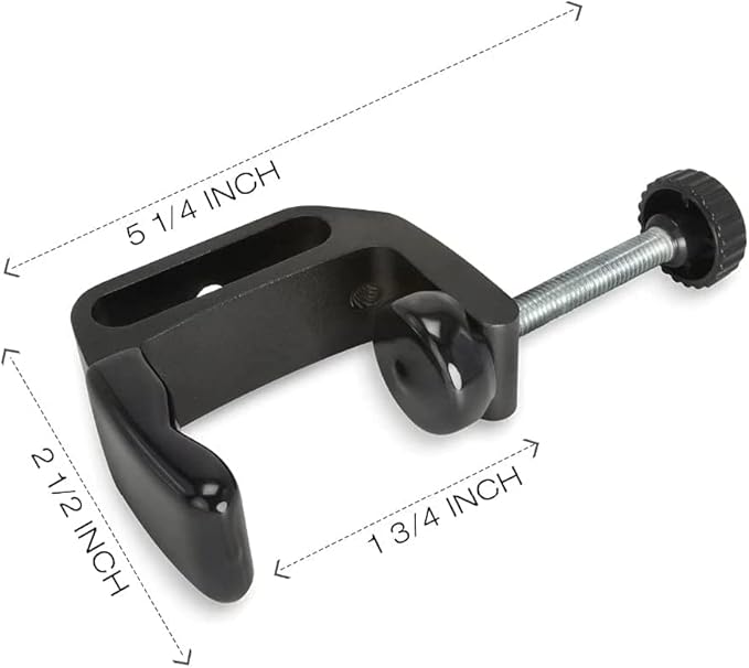 Universal C-Clamp Aluminum Support Clamp Desktop Mount Holder Stand with 1/4" and 3/8" Thread Black(1 Pc)