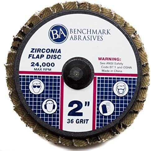 Benchmark Abrasives 2" Quick Change Zirconia Flap Disc Grinding Wheel with Male R-Type Back Design - Cleaning Finishing Deburring of Irregular Surfaces - for Die Grinder & More (10 Pack) 36 Grit