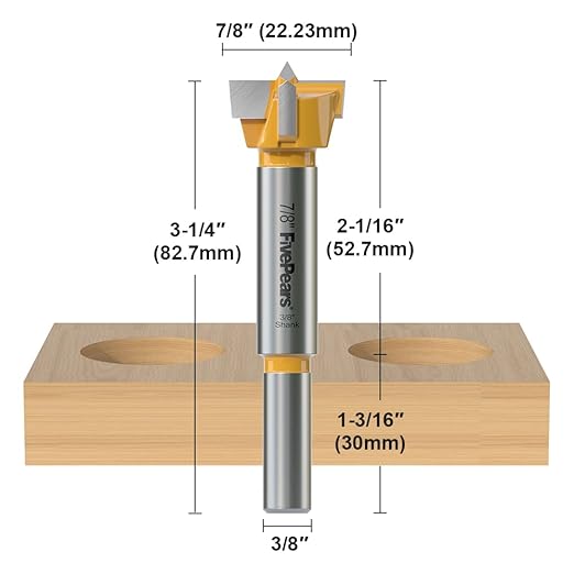 FivePears Forstner Drill Bit 3/8 inch Shank, 7/8 inch Cutting Diameter, Carbide Tipped Wood Hole Saw Auger Opener, Hole Opener Hinge Hole Cutter for Woodworking, Plastic, Plywood Products