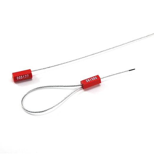 50 Numbered Steel Cable Security Seals - Metal Wire Tamper Seals, Pull Tight Cable Tie for Containers (Red)