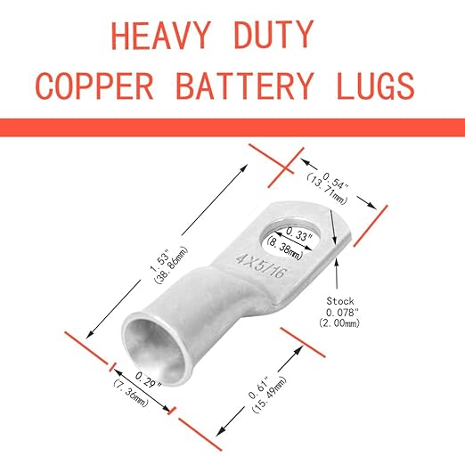 16Pcs 4 AWG 5/16" Stud Heavy Duty Tinned Copper Wire Lugs with 16Pcs Heat Shrink Tubing 4 Gauge Battery Cable Lugs Ring Terminals Battery Cable Ends Bare Copper Eyelets
