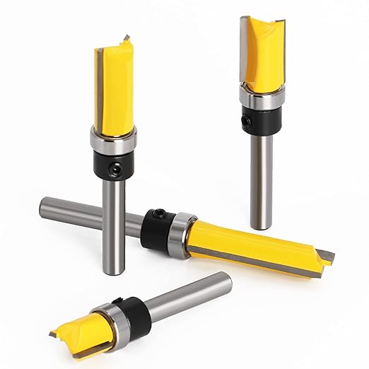 1/4 Shank 4PCS Pattern Bit,Pattern Flush Trim Router Bit Set Router Bits,Perfect for Woodworking, Edging, Trimming, Grooving, veining Wood Projects.